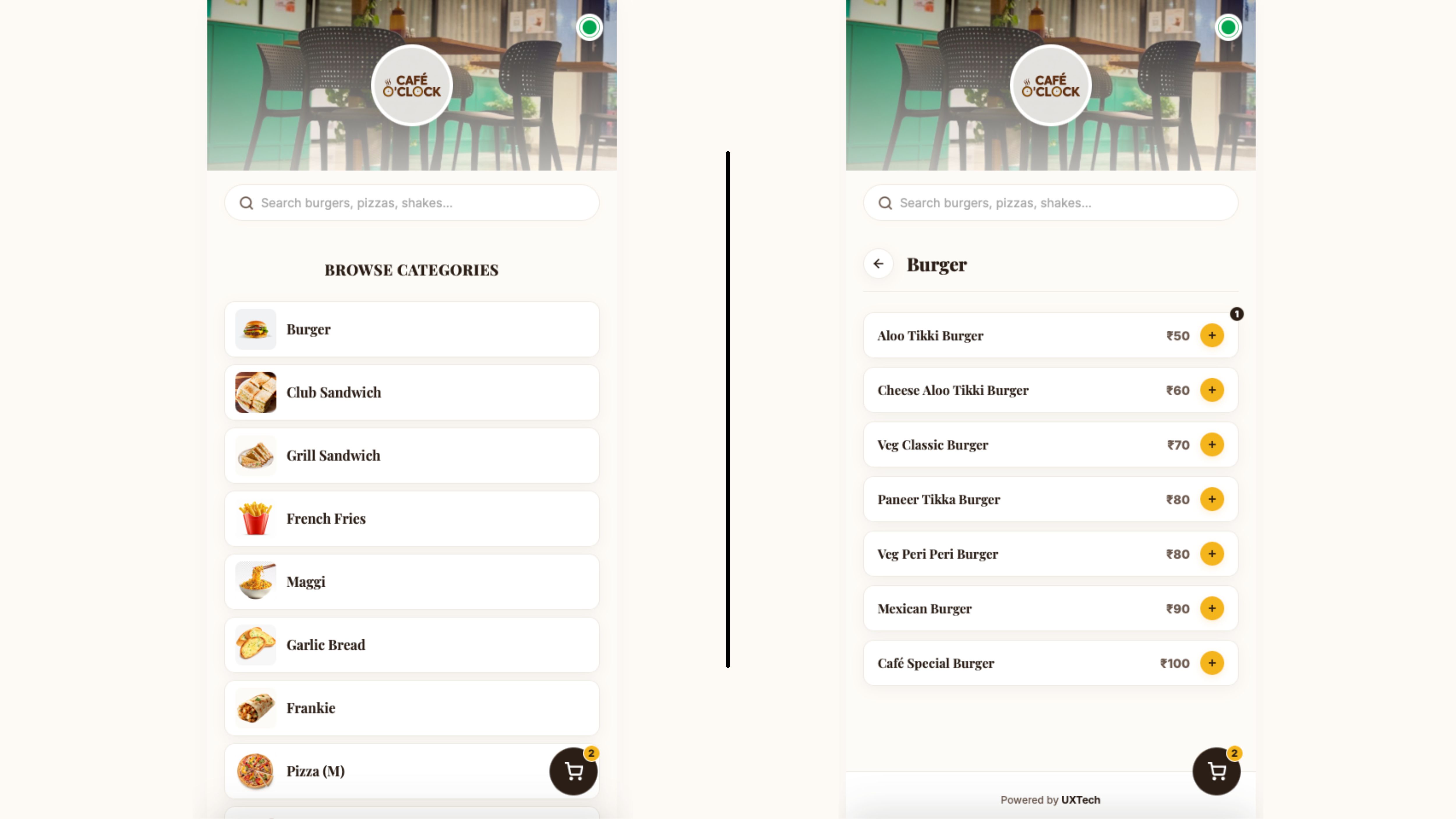 Cafe O'Clock smart digital QR menu mobile-first web design showcase